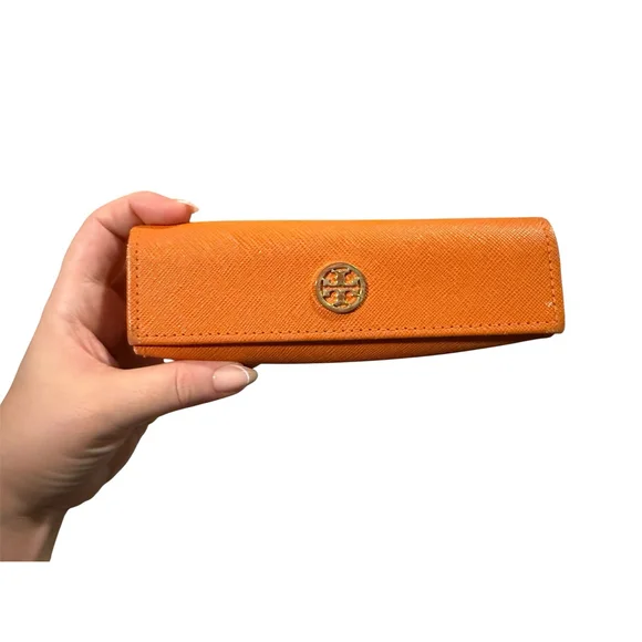 Tory Burch Glasses Case Small Magnetic Snap Close Orange - Picture 1 of 9